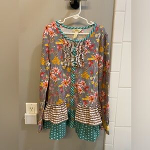 Matilda Jane Floral Ruffle Button-Up Top / Size 12 / VGUC